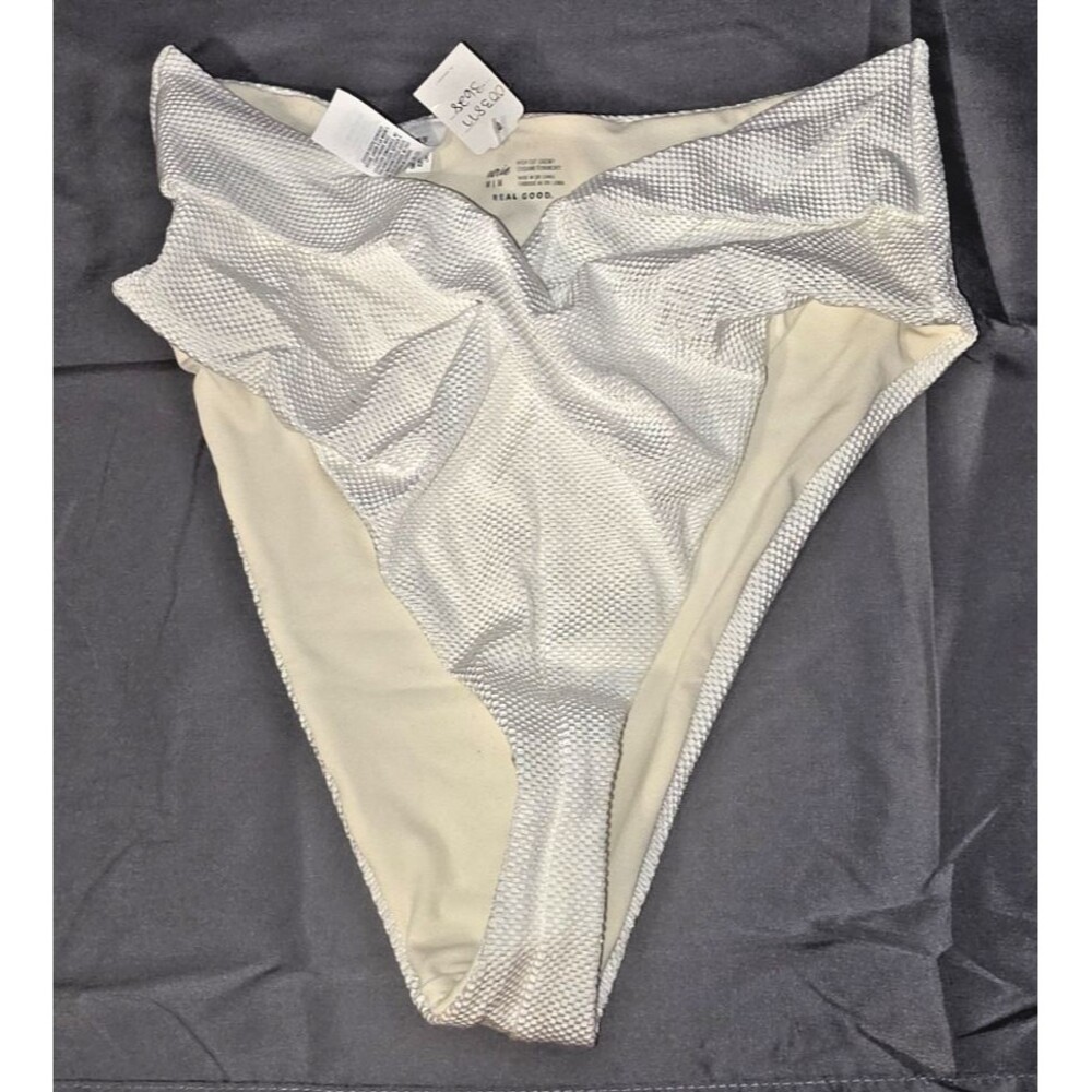Aerie High Cut Cheeky White Texture Swim Bathing Suit Sizes Medium M New